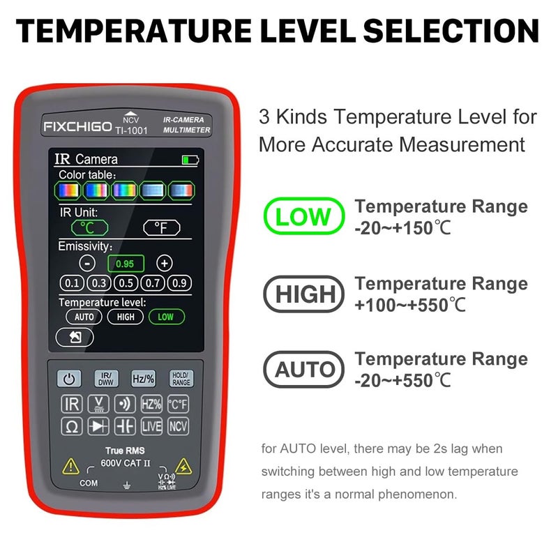 FIXCHIGO 2 in1 Thermal Imaging with 10000 Counts Multimeter Function Infrared Camera Pixels ISR240x240 Image Resolution 240x240 2.8 inch Touchscreen -20℃ to 550℃ Temperature Range 5 Color Palettes - Image 4
